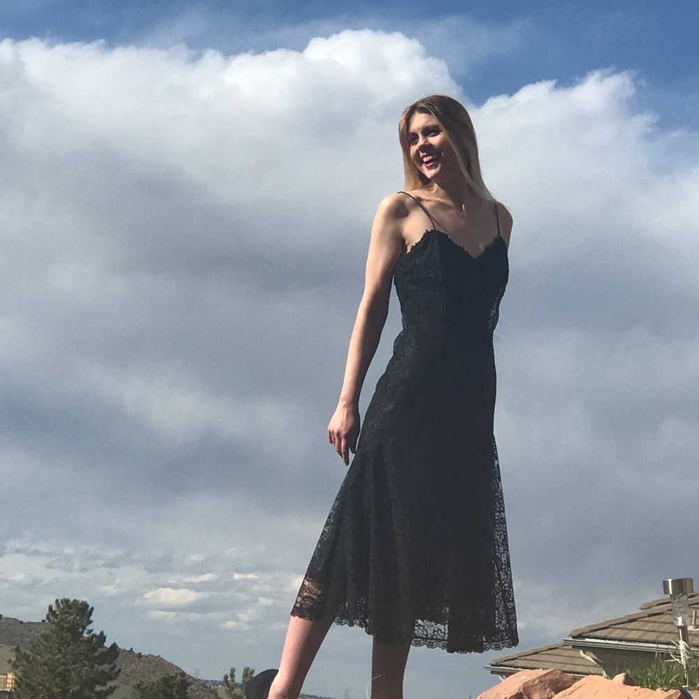 Vintage Black Lace Gunne Sax Maxi Dress.